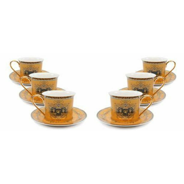 Royalty Porcelain Miniature Cofee Set for 6 Greek Key Pattern 24K Gold-plated